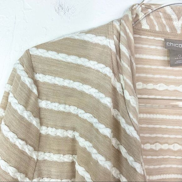 Chico’s Beige White Striped Open Front Long Sleeve Cardigan Small - Picture 2 of 5
